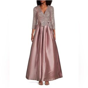 ELIZA J Womens Mauve Sequin Bow satin Gown Dress 10